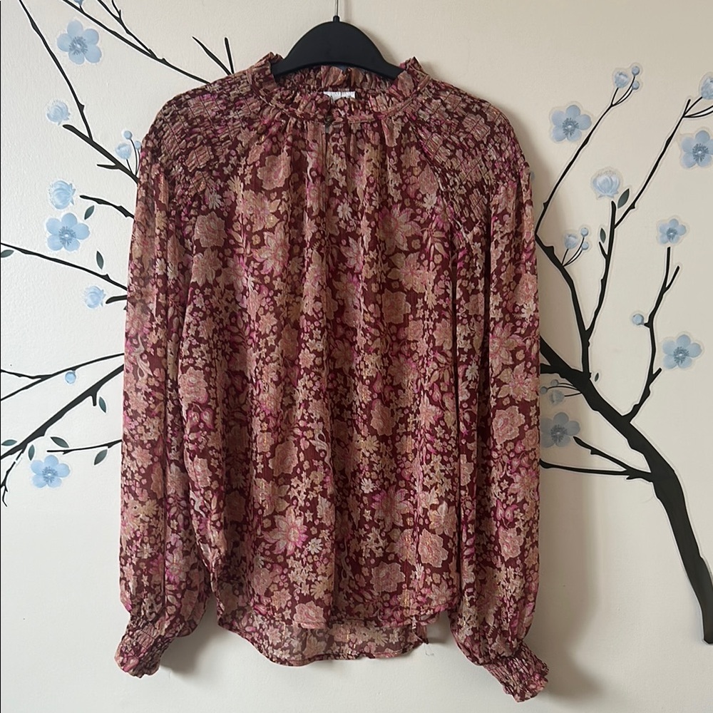 Joie VGUC beautiful Floral Print Women's Top, keyhole and button front, sheer